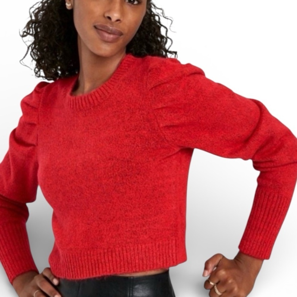 Wild Fable Red Puffy Sleeve Cropped Sweater Size XL